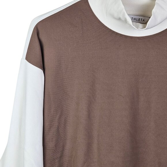 Athleta Venice Color Block Cropped Relaxed Sweatshirt Taupe Cream Size Small - Picture 2 of 10